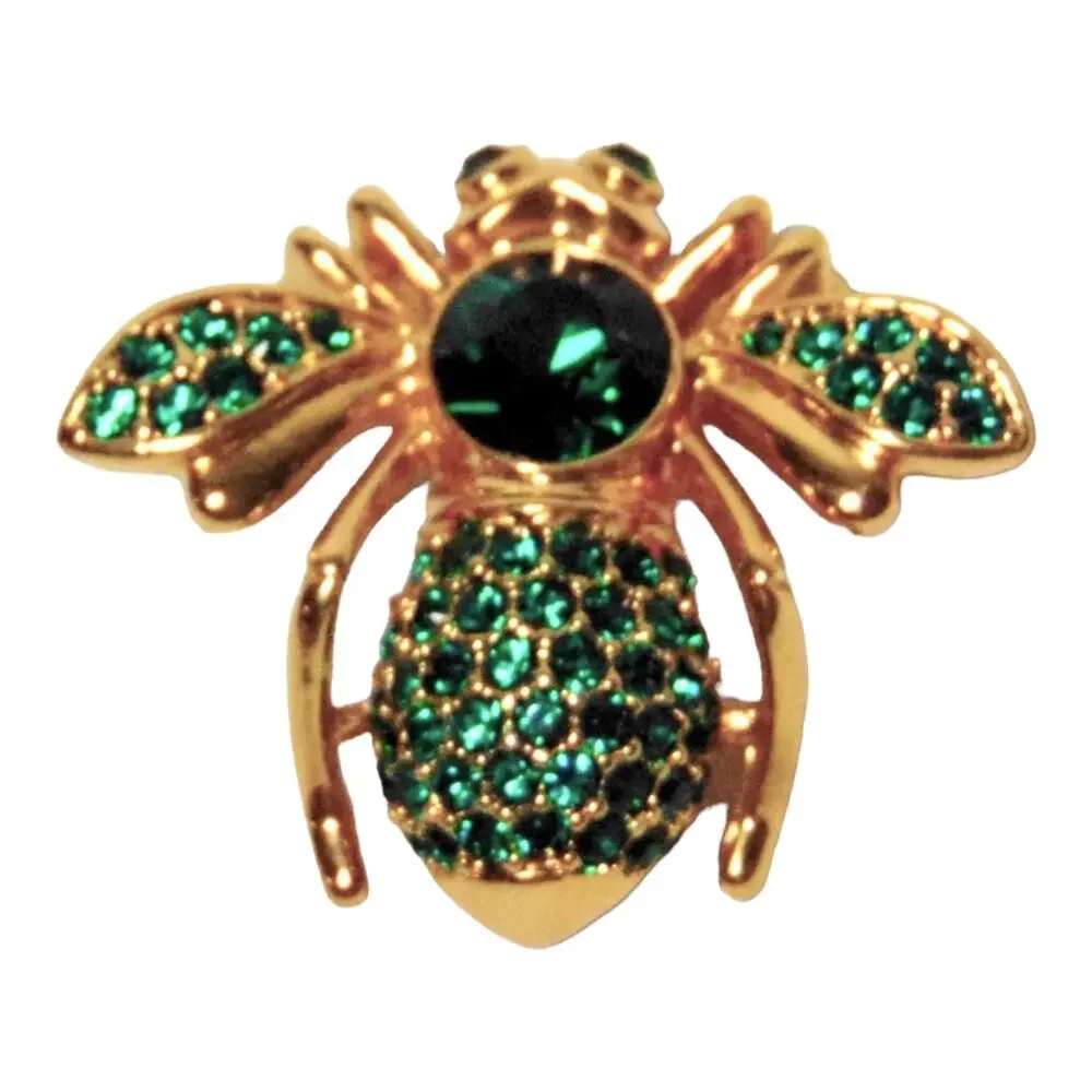 Joan Rivers May Birthstone Bee Brooch Pin Crystal Emerald Green Gold Birthday